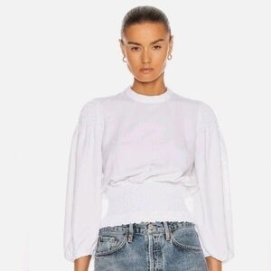 A.L.C Women's Rose Pleated Smocked Long Sleeve Top in White Size 2